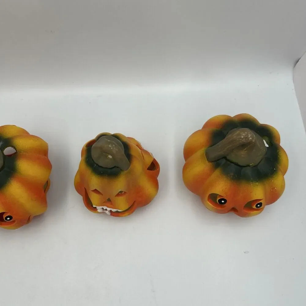 2000s Vintage Halloween Jack O Lantern Pumpkin Candle Holders Set of 4 Ceramic